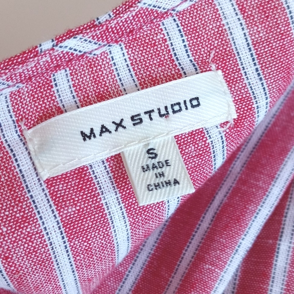*** Re-Listed** Beautiful Max Studio Red w White Stripes Linen High Low Dress S - Picture 2 of 10